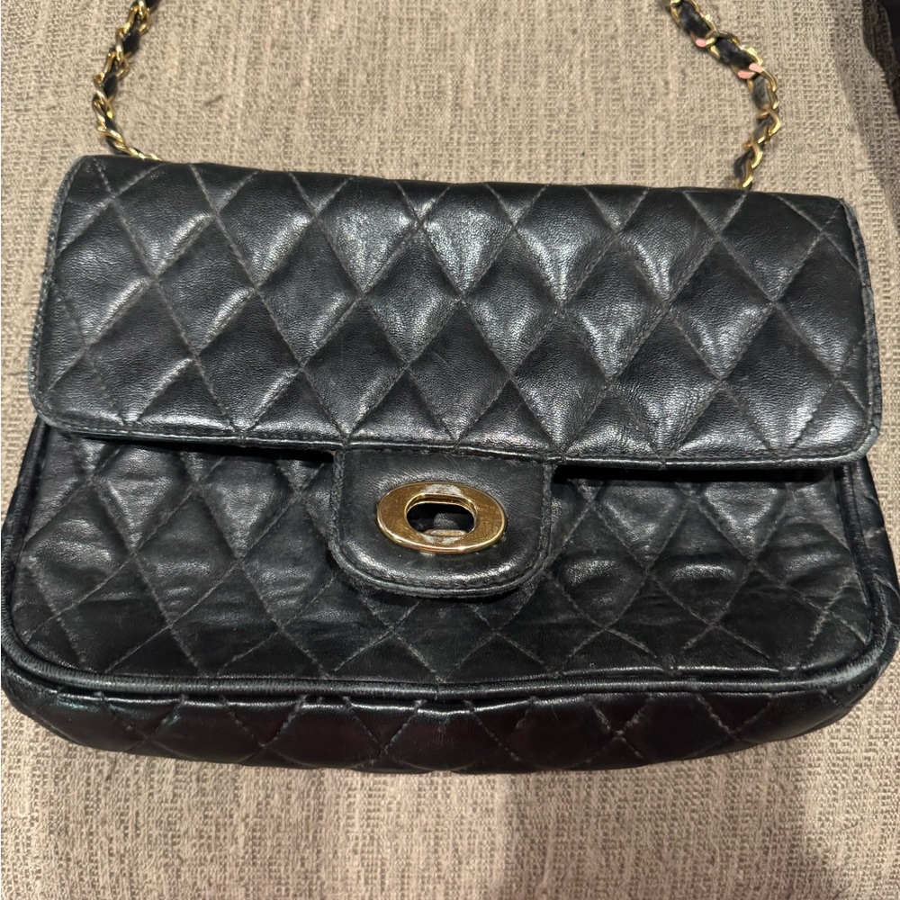 Vintage Neiman Marcus Black Quilted Leather Chain Bag